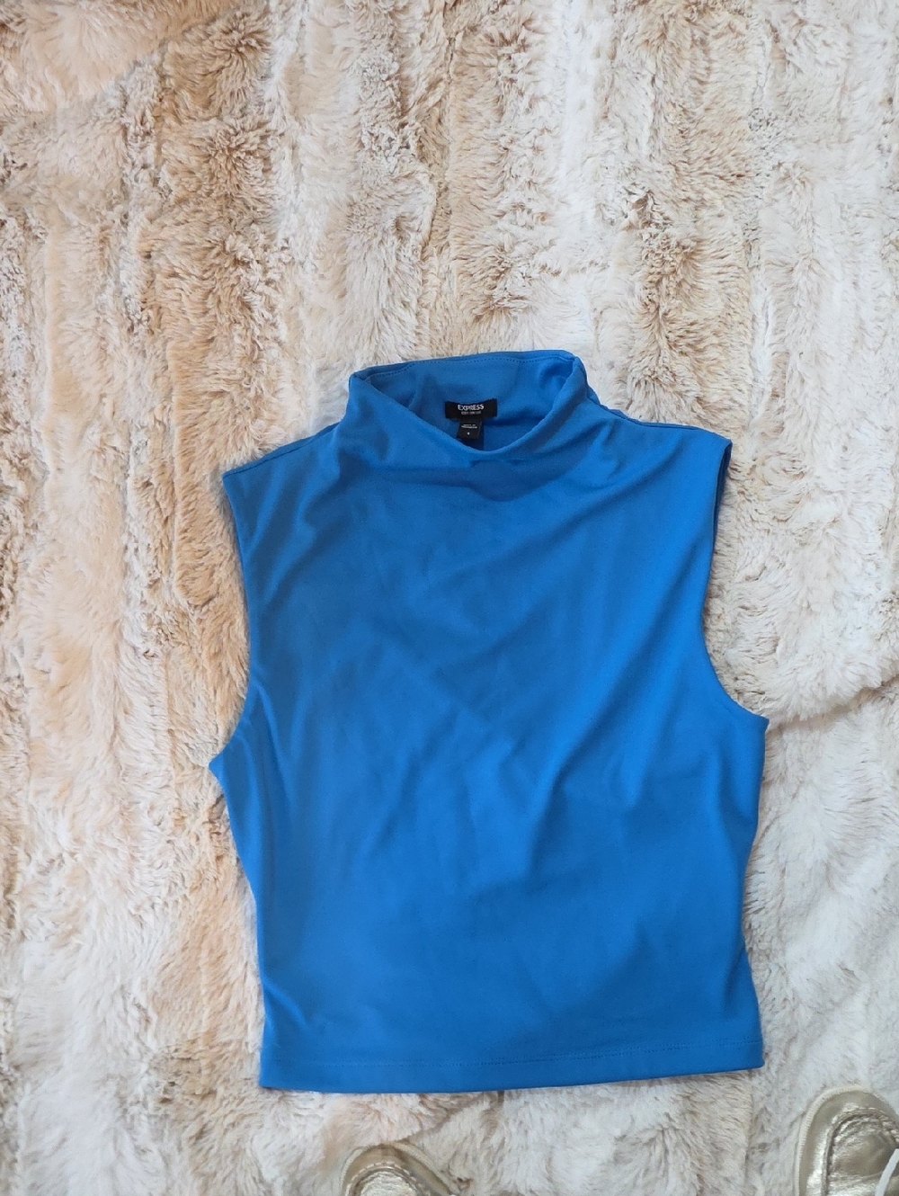 Express Sleeveless Mock Neck Tank Top - Bright Blue.  Body Contour Fabric. NWOT.
